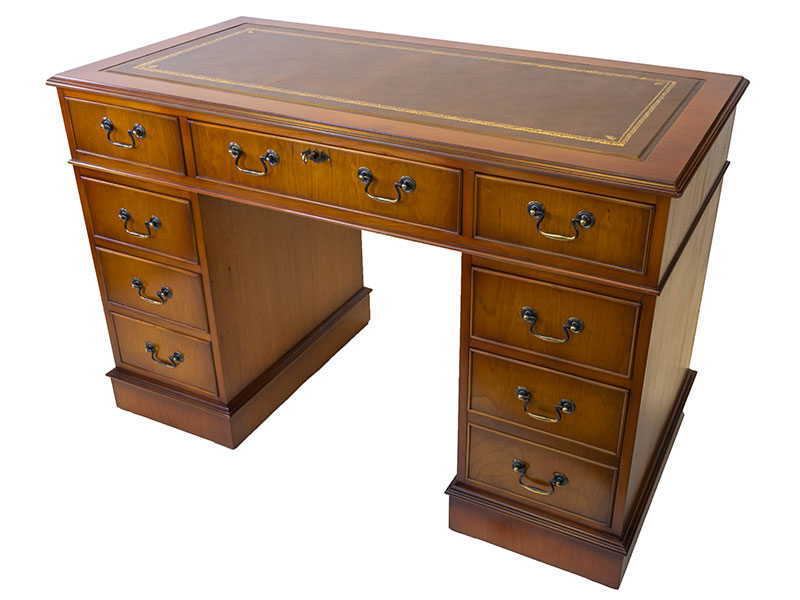 Twin Pedestal Secretary Desk Yew Leather